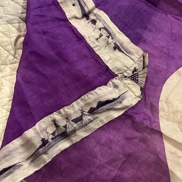 OOAK Antique Ellensburg Washington Rodeo tee pee cowboy silk scarf handmade